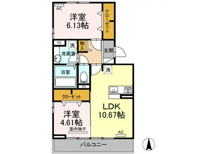 サンフローラ ローズ棟(2LDK/2階)の間取り写真