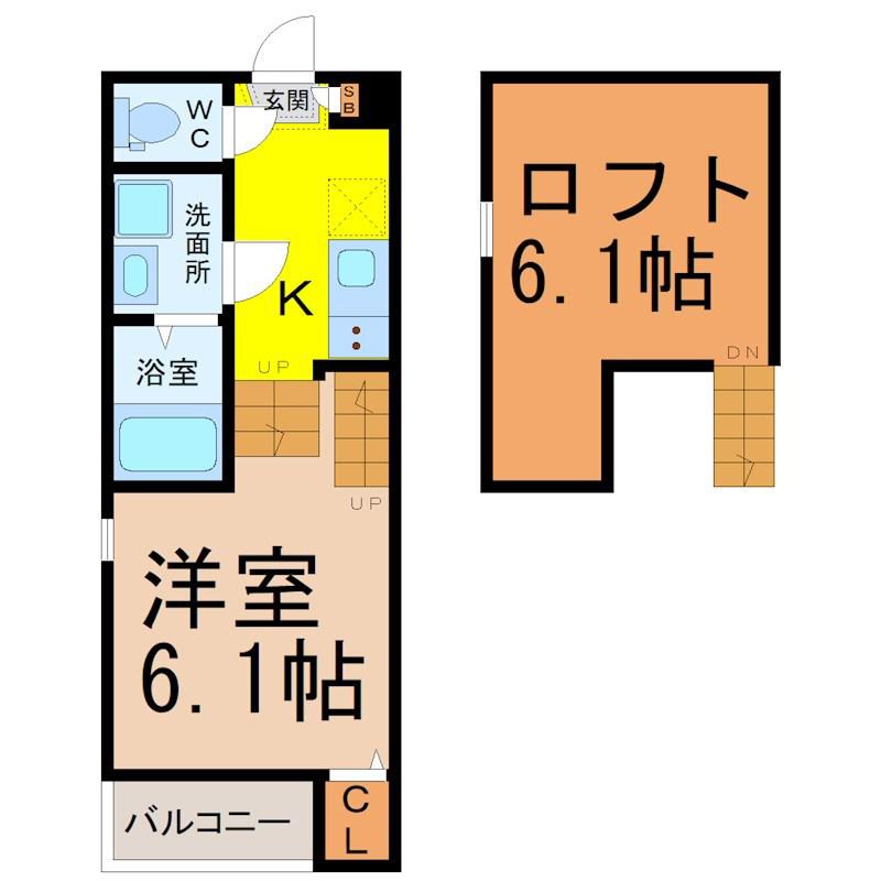 ハーモニーテラス大坪(1SK/1階)の間取り写真