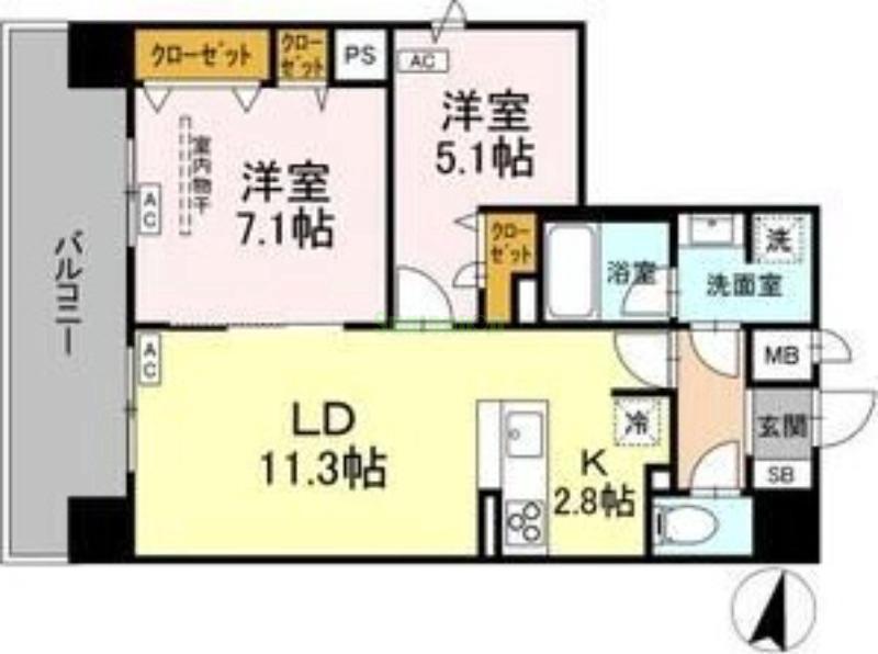BULL HOUSE(2LDK/10階)の間取り写真