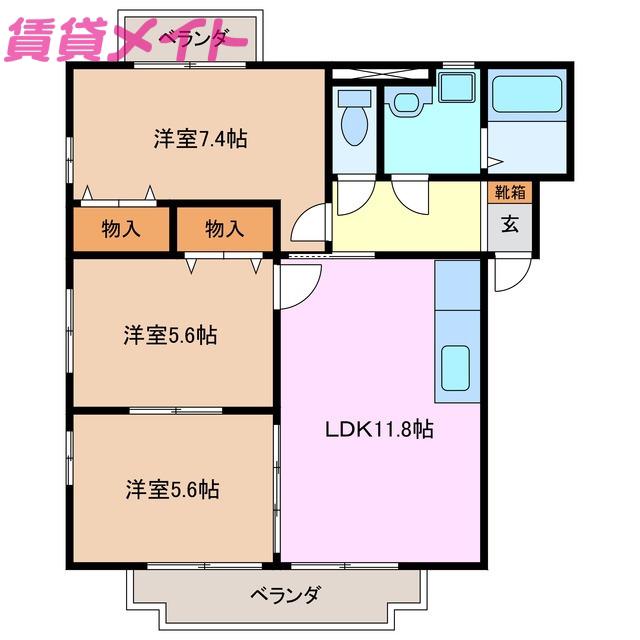 SAKABE HILLS(3LDK/2階)の間取り写真