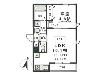 ジェミニ サウス(1LDK/1階)の間取り写真