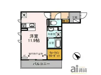 プラシード(ワンルーム/3階)の間取り写真