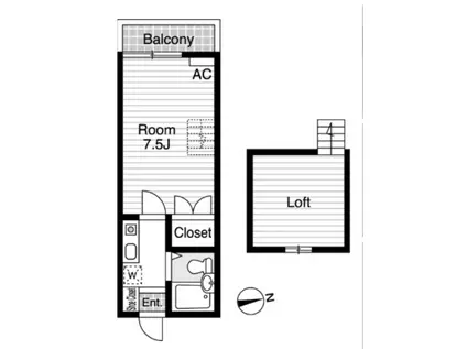 アールケーレジデンス宮田町(1K/2階)の間取り写真