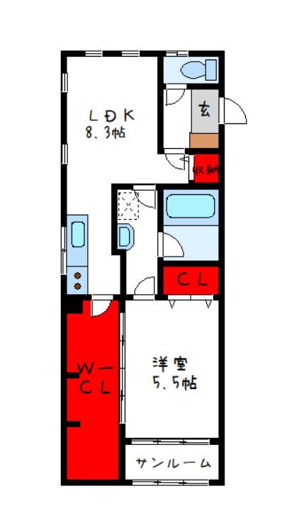 アパートメント玉串東(1LDK/2階)の間取り写真