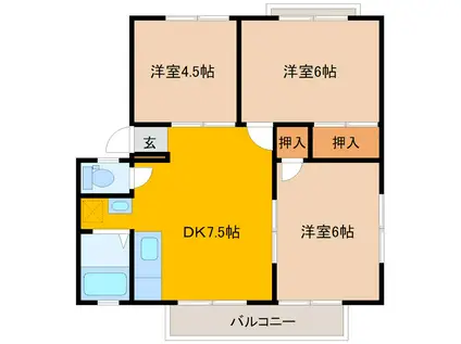 ハイツやましょうA棟(3DK/2階)の間取り写真