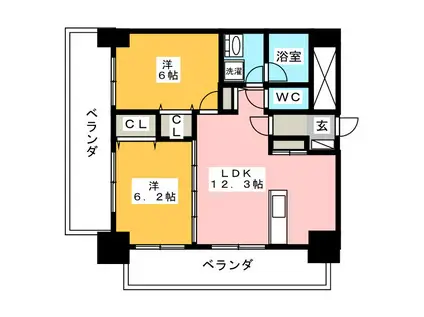 フクロク・レーヴ・マンション(2LDK/6階)の間取り写真