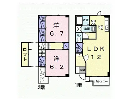 ソレイユMII(2LDK/1階)の間取り写真
