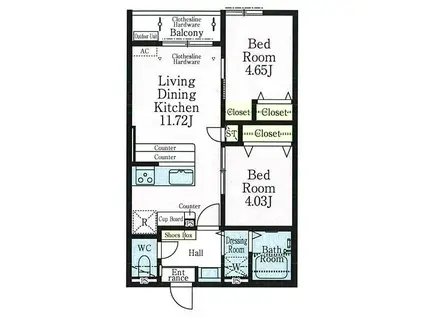 ピアチェーレII(2LDK/3階)の間取り写真