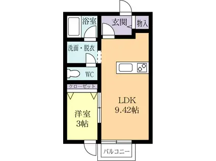 クラージュA(1LDK/2階)の間取り写真