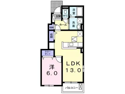 グランディール白石B(1LDK/1階)の間取り写真