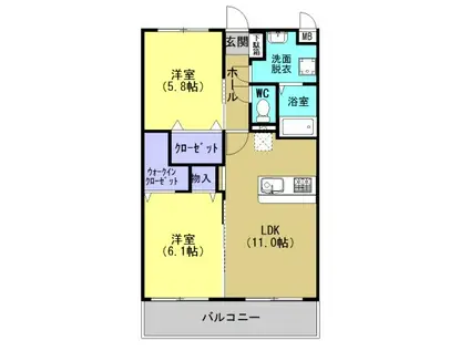 Y&M コモドヒルズ(2LDK/3階)の間取り写真