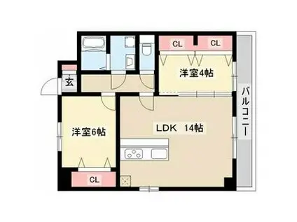 アヴニール・ヒラ(2LDK/1階)の間取り写真