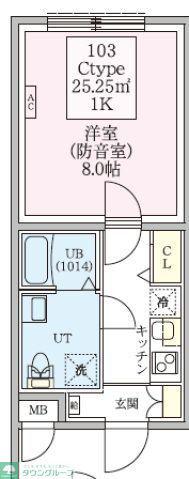 防音マンション スカイラシクラス武蔵関(1K/B1階)の間取り写真