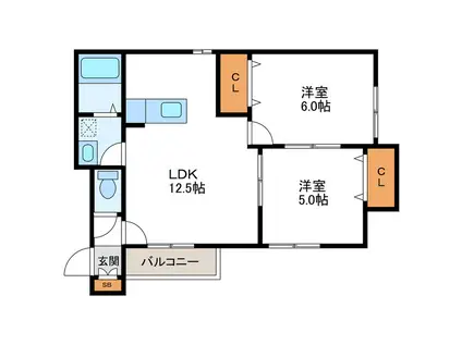 VILLA・POPOLOI ヴィラ・ポポロI(2LDK/2階)の間取り写真