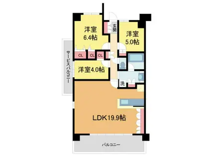 ジオ西宮コートテラス(3LDK/6階)の間取り写真