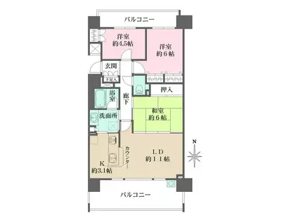 パークハウス長束リバーフロント(3LDK/11階)の間取り写真