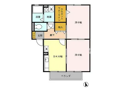 レグルスB棟(2DK/1階)の間取り写真