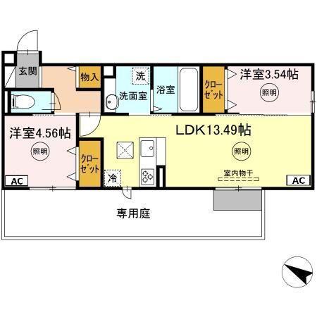 POLONIA WAKAMATSU A棟(2LDK/1階)の間取り写真
