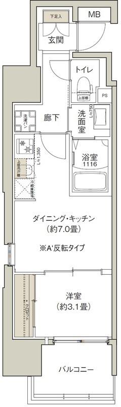 クレストコート靱公園(1DK/8階)の間取り写真