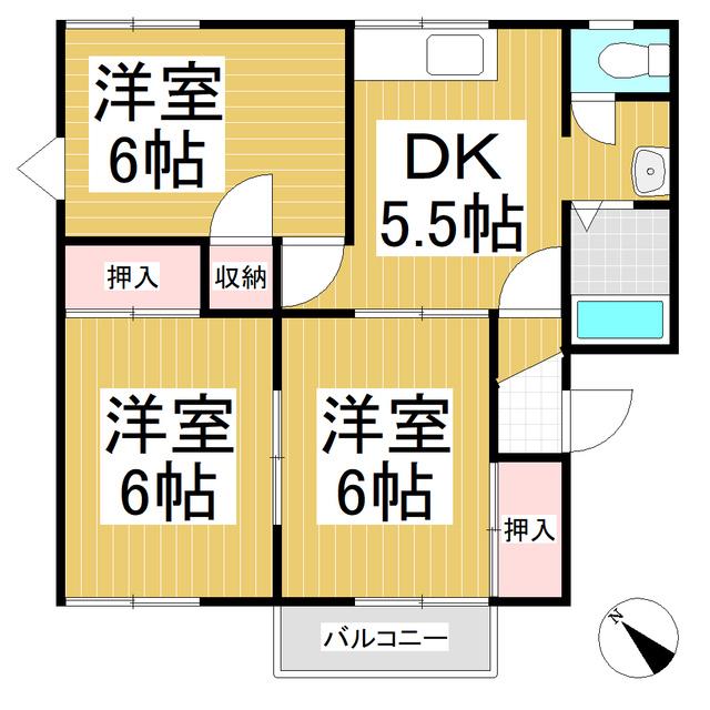 アトウレあすかA(3DK/1階)の間取り写真