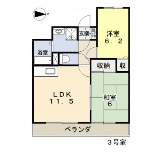 ハピネス田中(2LDK/3階)の間取り写真