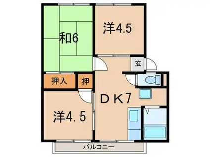 ウィンディア(3DK/2階)の間取り写真