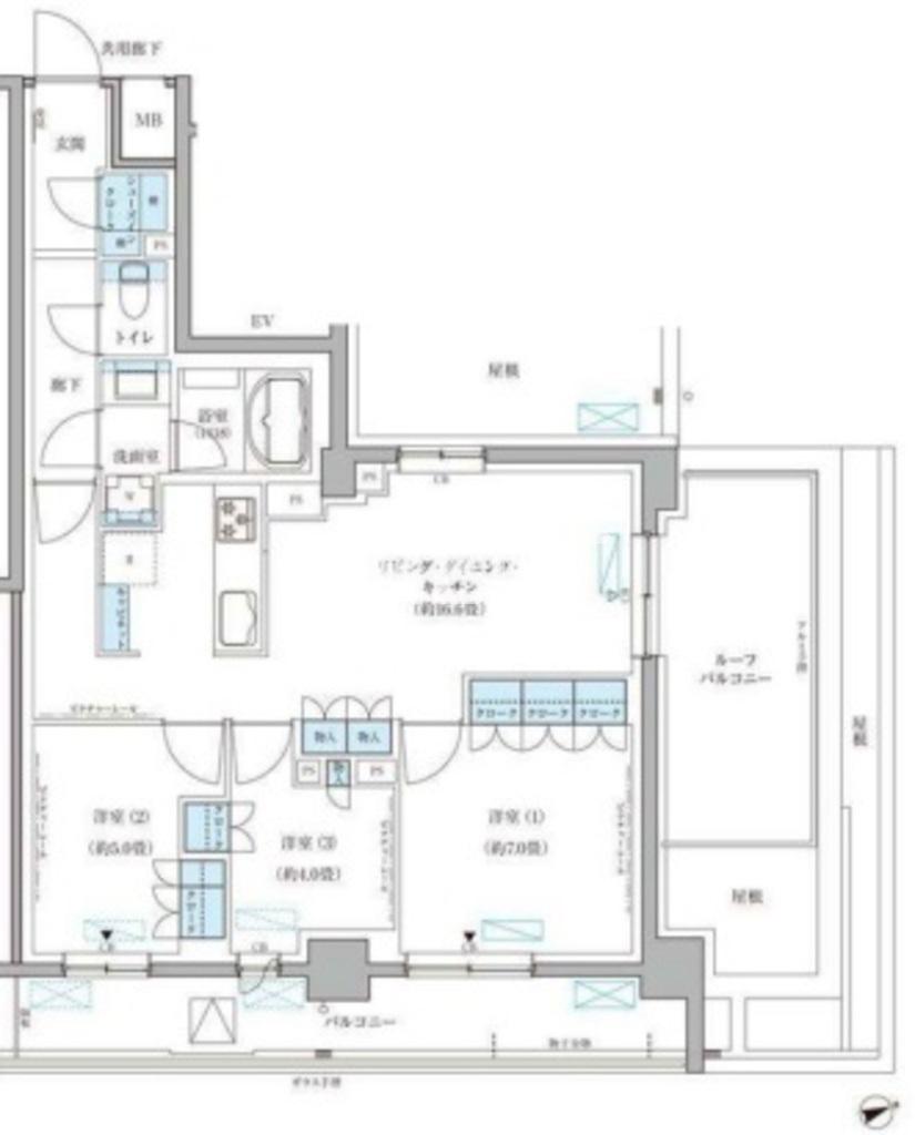 パークアクシス文京本郷(3LDK/8階)の間取り写真