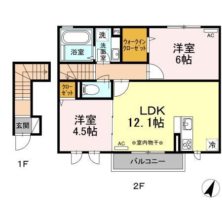 サニーフラット(2LDK/2階)の間取り写真