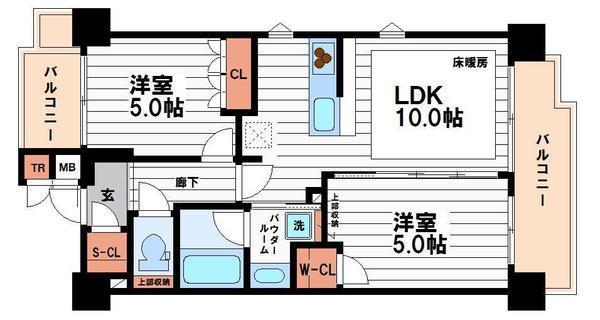 SK RESIDENCES SHINSAIBASHI(2LDK/5階)の間取り写真