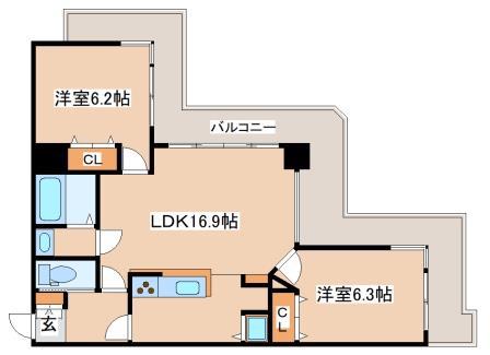プリオーレ須磨(2LDK/5階)の間取り写真