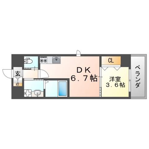 KSスクエア江坂(1DK/9階)の間取り写真