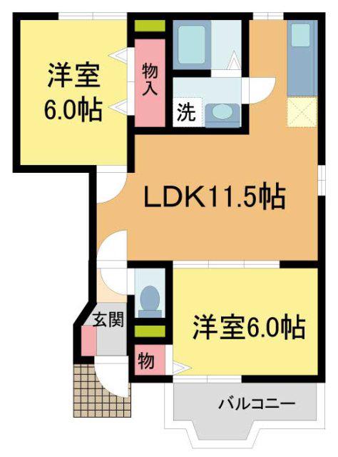 リフレインII(2LDK/1階)の間取り写真