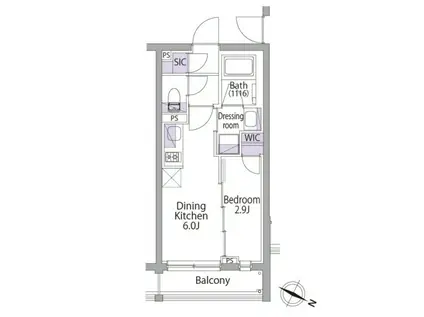イプセ代々木上原ヒルズ(1DK/1階)の間取り写真
