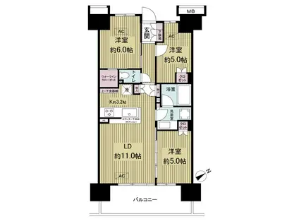 THEパームス相模原パークブライティア(3LDK/12階)の間取り写真