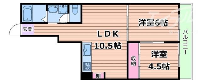グランドマンションニュー大阪(2LDK/6階)の間取り写真
