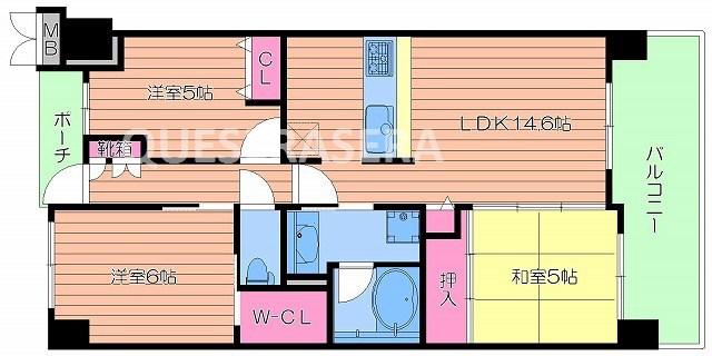 レジディア都島II(3LDK/9階)の間取り写真
