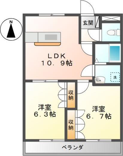 トーケン・プロニティ(2LDK/2階)の間取り写真