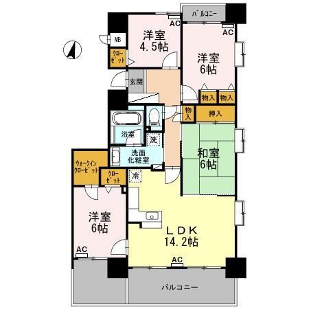 ダイアパレス金華橋 403号(4LDK/4階)の間取り写真