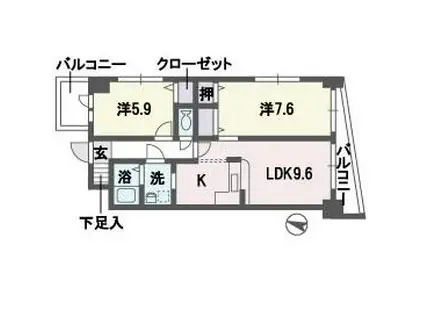 エムロード平尾(2LDK/13階)の間取り写真