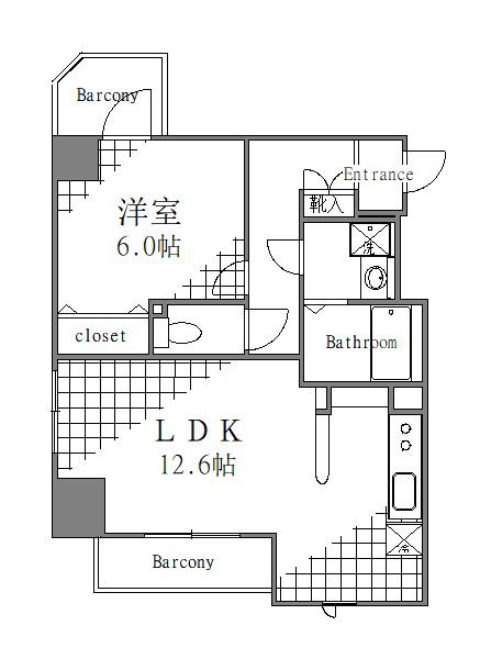 スカイグランデ新御徒町(1LDK/2階)の間取り写真