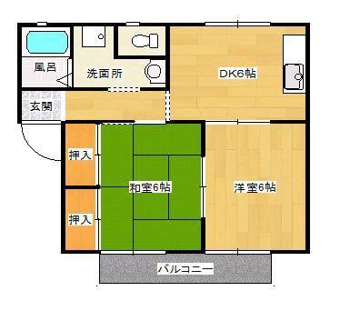 エントピア光 B棟(2DK/1階)の間取り写真