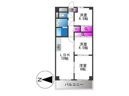 サンプラザ新石切(3LDK/2階)の間取り写真