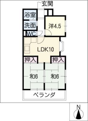 鉄村マンション 南棟(3LDK/2階)の間取り写真