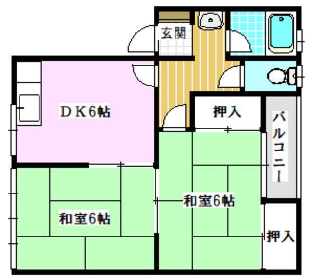 春日丘ハイツB棟(2DK/2階)の間取り写真