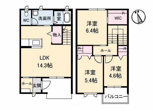 クラヴィエ北田宮(3LDK/1階)の間取り写真