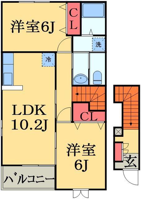 パークヒルハイツA(2LDK/2階)の間取り写真