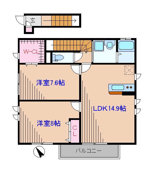アムールライフ(2LDK/2階)の間取り写真