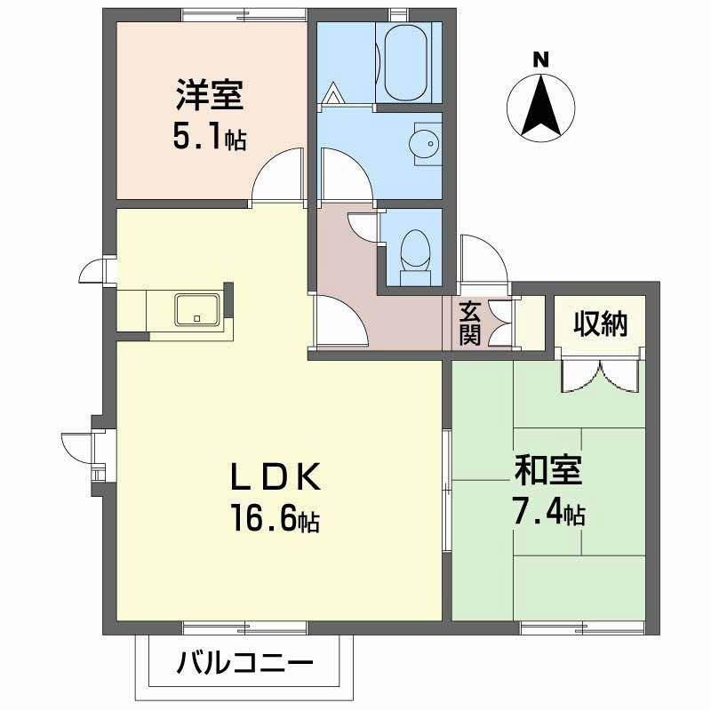 ディアス三木(2LDK/2階)の間取り写真