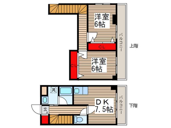 フラッツII(2DK/3階)の間取り写真