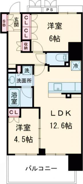 ワコーレ神戸旧居留地レジデンスタワー(2LDK/4階)の間取り写真